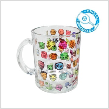 Taza cristal personalizada sublimación dibujos color